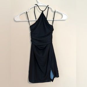 Halter, navy over aqua, halter, bodycon dress